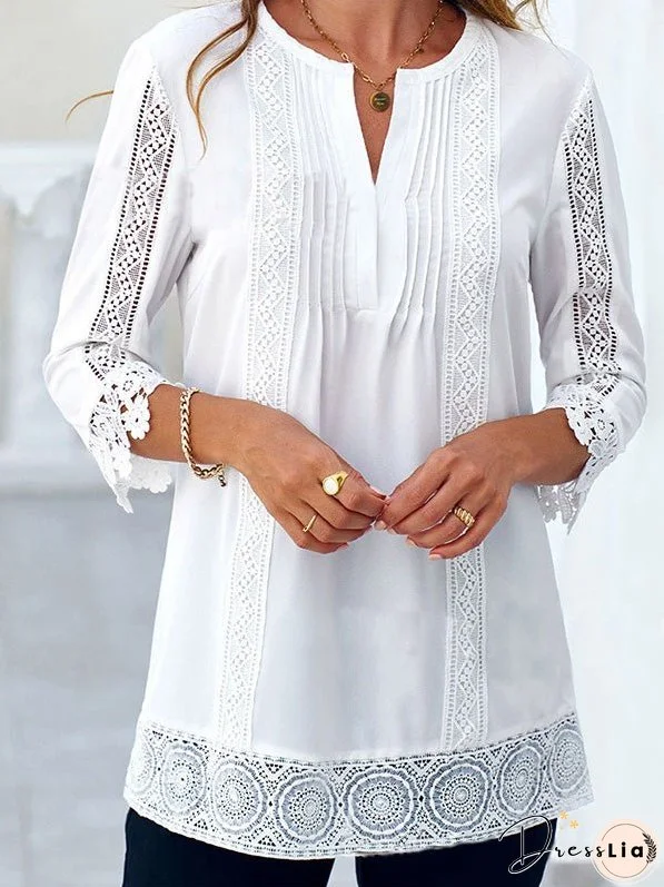 Blouses Lace Crew Neck 3/4 Sleeves Blouse for Women