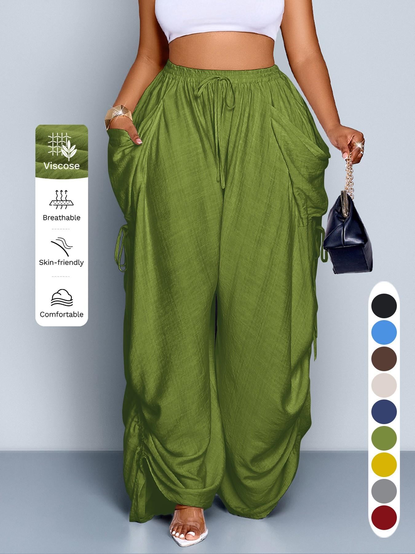 Women's Casual Loose-Fit Wide Leg High Waist Pants, All-Season Woven Fabric, Long Plain Design, Daily Commute & Vacation Wear Women's Casual Loose-Fit Wide Leg High Waist Pants, All-Season Woven Fabric, Long Plain Design, Daily Commute & Vacation Wear