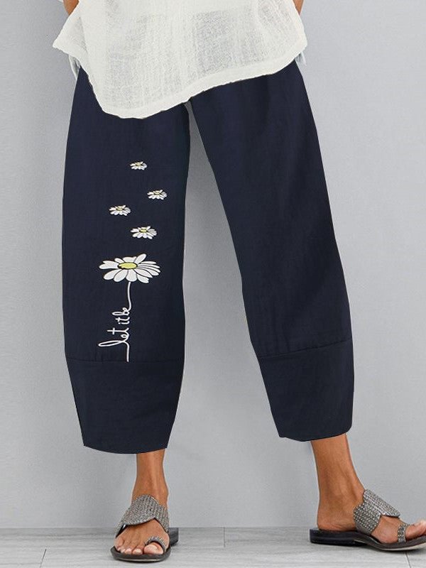 New casual loose daisy flower ladies elastic waist wide-leg pants socialshop