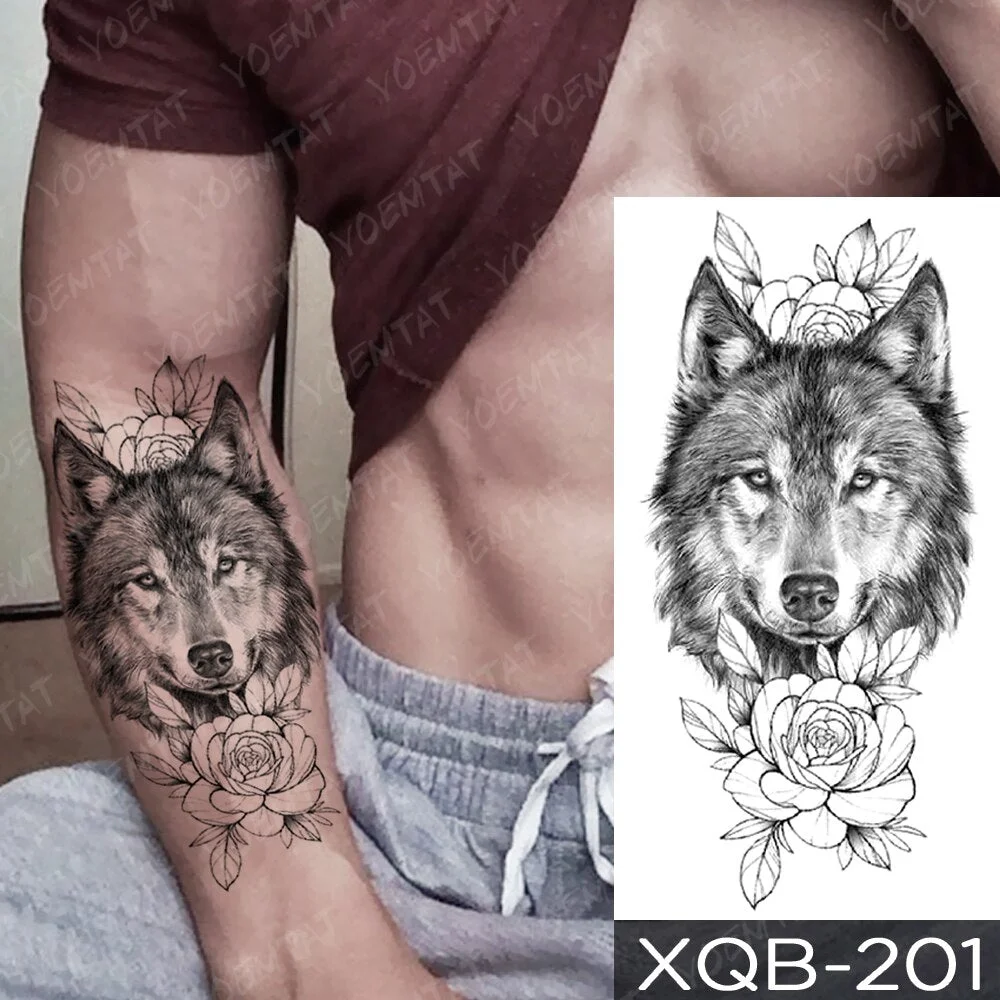 Waterproof Temporary Tattoo Sticker Wolf Tiger Compass Forest Tattoos Moon Bird Skull Body Art Arm Fake Sleeve Tatoo Women Men