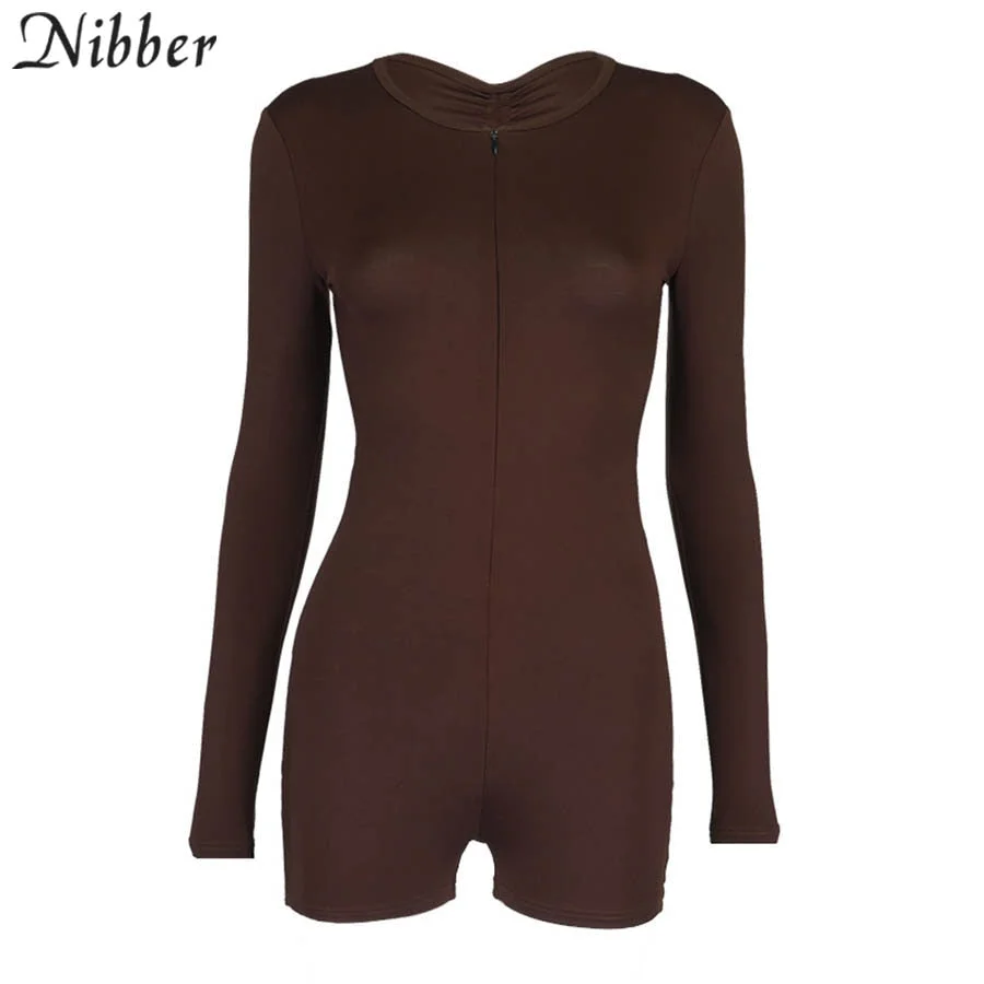 Nibber Simple Drawstring Pleated design playsuits for women sexy hollow out Backless long sleeve top jumpsuit casual wear female