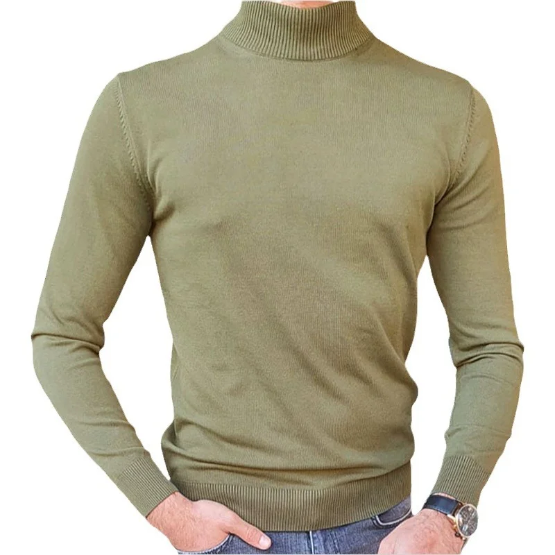 Uveng Uveng Men's Spring And Autumn Thin High-Necked Knitted T-Shirt Long-Sleeved Slim Sweater SY0145