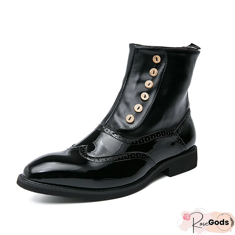 Men's Vintage Button Leather Ankle Boots