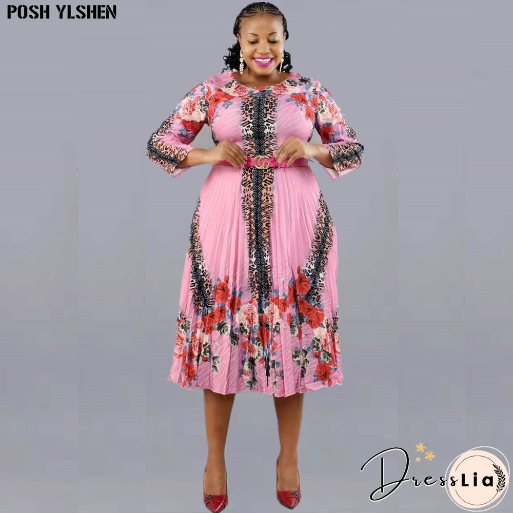 Print Pleated Dress Summer Clothes African Dresses For Women Club Outfit Dashiki Ankara Evening Party Robe Femme Africa Clothing