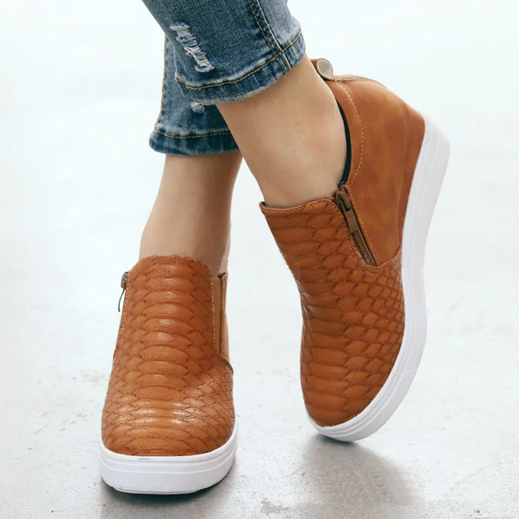 Low-top wedge leather boots women's ankle boots