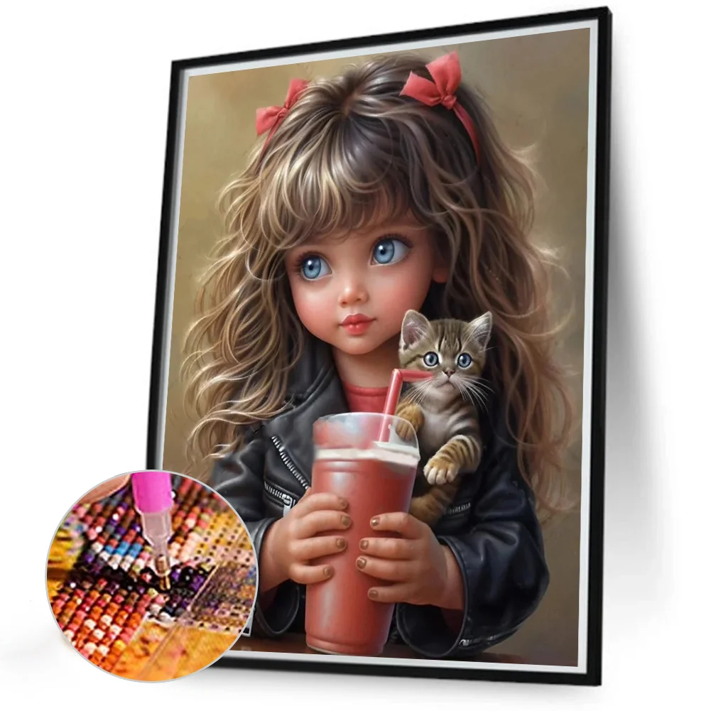 2pcs Diamond Painting - Full Round Drill - Cute Big Eyes Girl(Canvas|30*40cm)