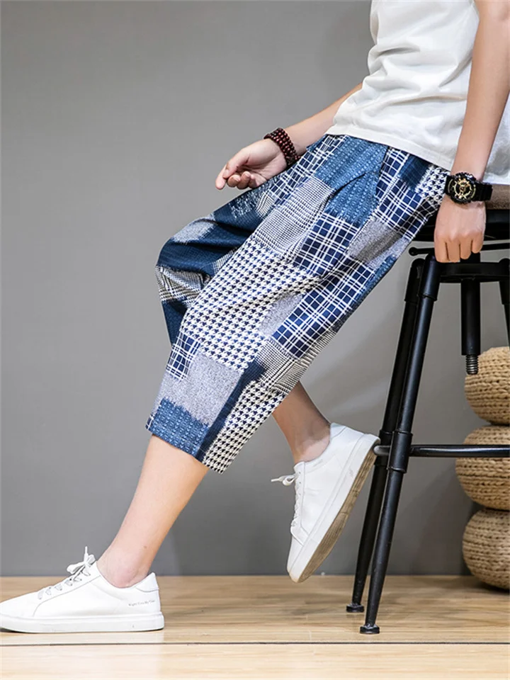 Men's Summer Shorts Capri Pants Pocket Elastic Waist Color Block Comfort Breathable Ankle-Length Sports Outdoor Daily Casual Casual / Sporty Blue Khaki Micro-elastic-Cosfine