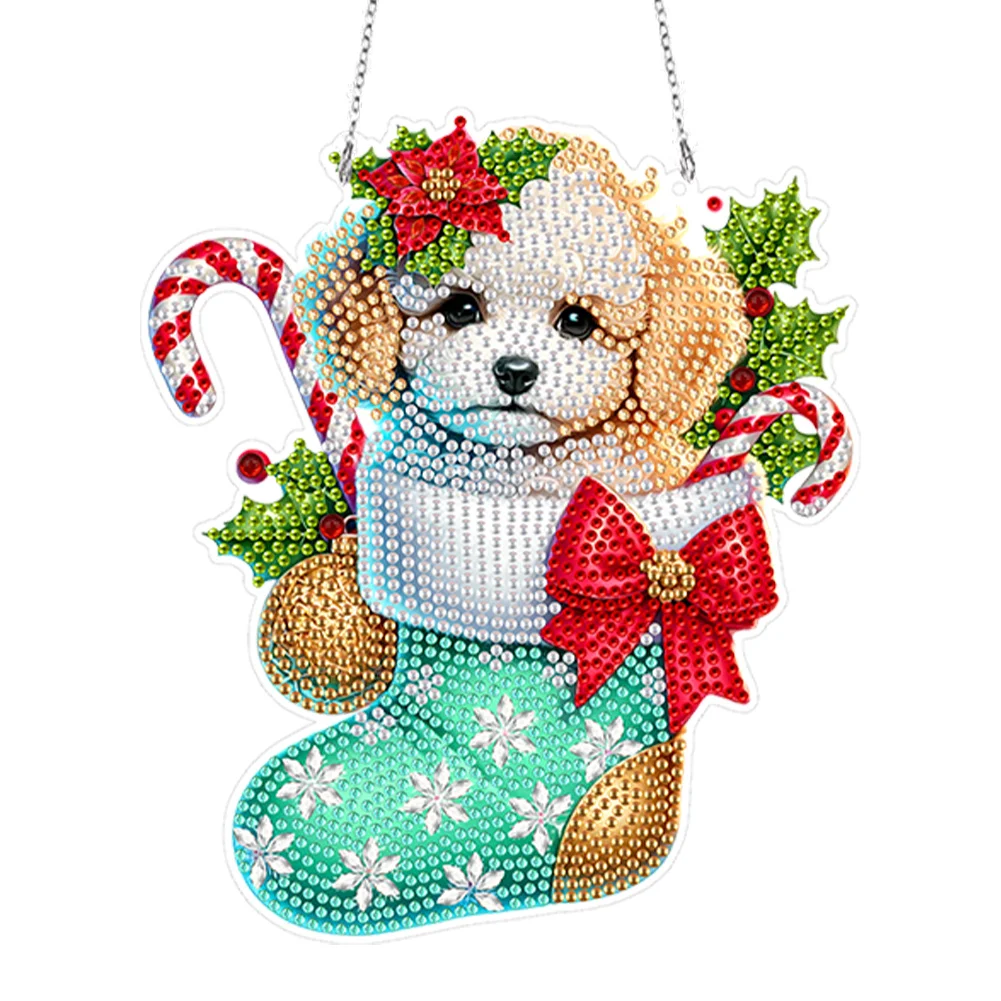 DIY Christmas Stocking Bichon Frise Acrylic Special Shaped Hanging Pendant Kits Decor