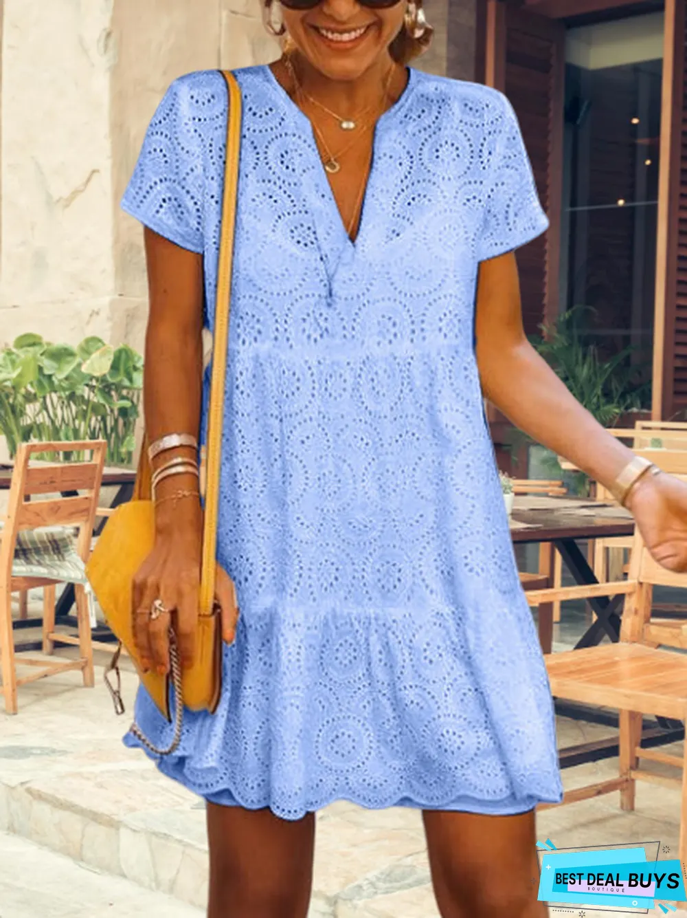 Boho Lace Notched Loose Dresses