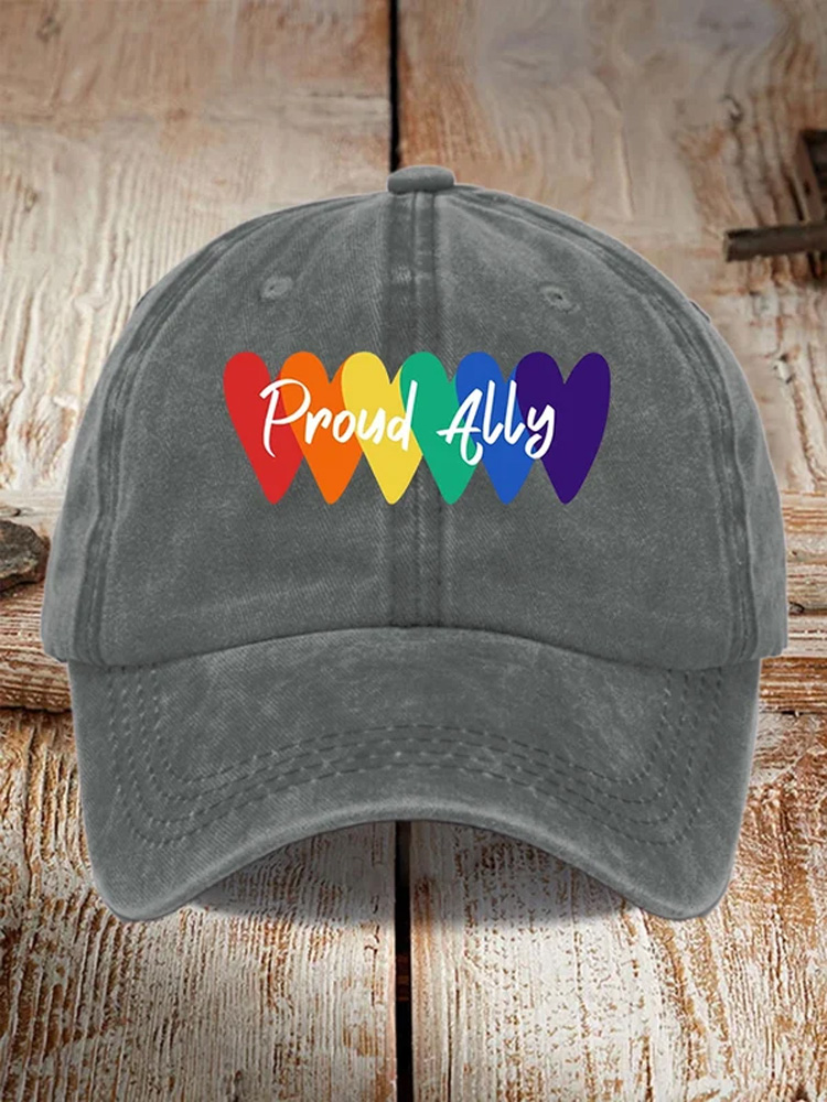 Comstylish Unisex Casual Proud Ally Rainbow Print Washed Hat