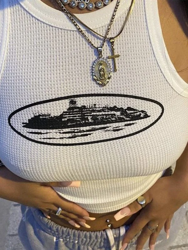 Brownm tank top with Landmark logo in white or black