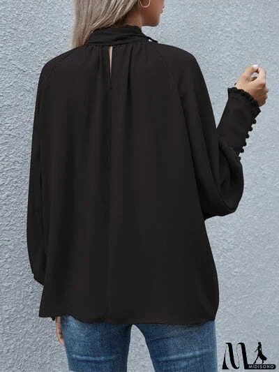 MidiSono - Tie Neck Lantern Sleeve Blouse