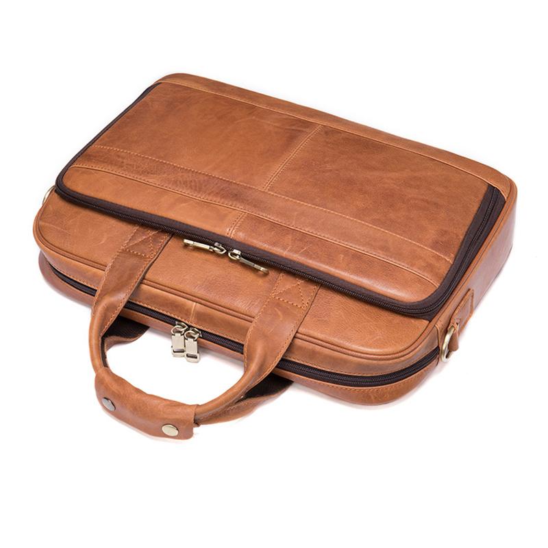 Casual Business Solid Color Handbag 15.6-Inch Computer Bag Leather Crossbody Bag
