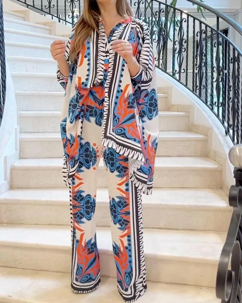 Casual Loose Printed Two-Piece Suit
