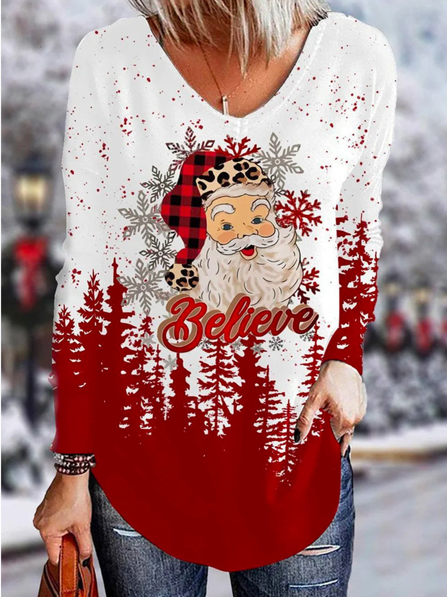 Women's Long Sleeve Scoop Neck Graphic Printed Tops