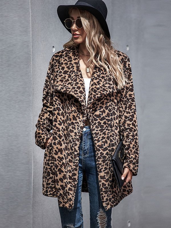 Original Leopard Notched Collar Warm Coats