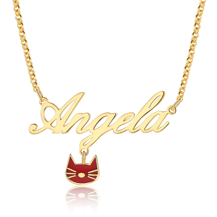 Personalized Cat Name Necklace with Cute Cat Pendant Necklace for Her