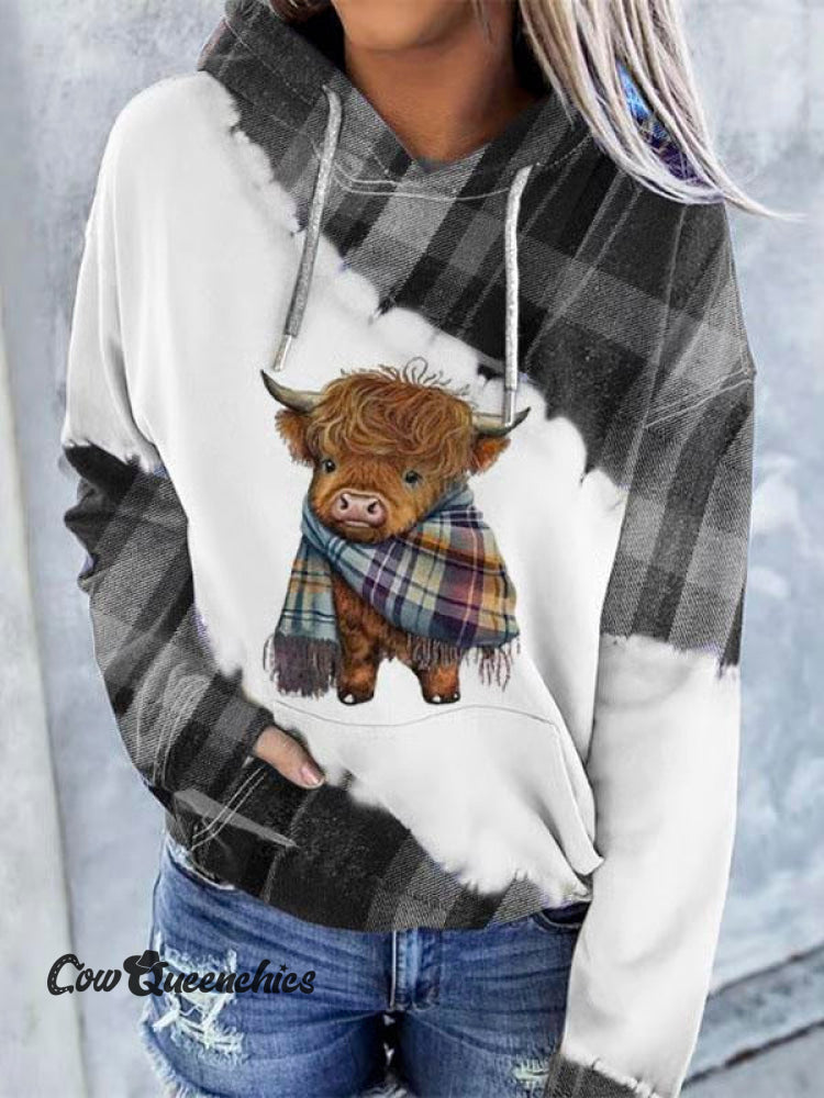 Women’s Lovely Highland Cow Art Print Casual Hoodie Sweatshirt Grey / S
