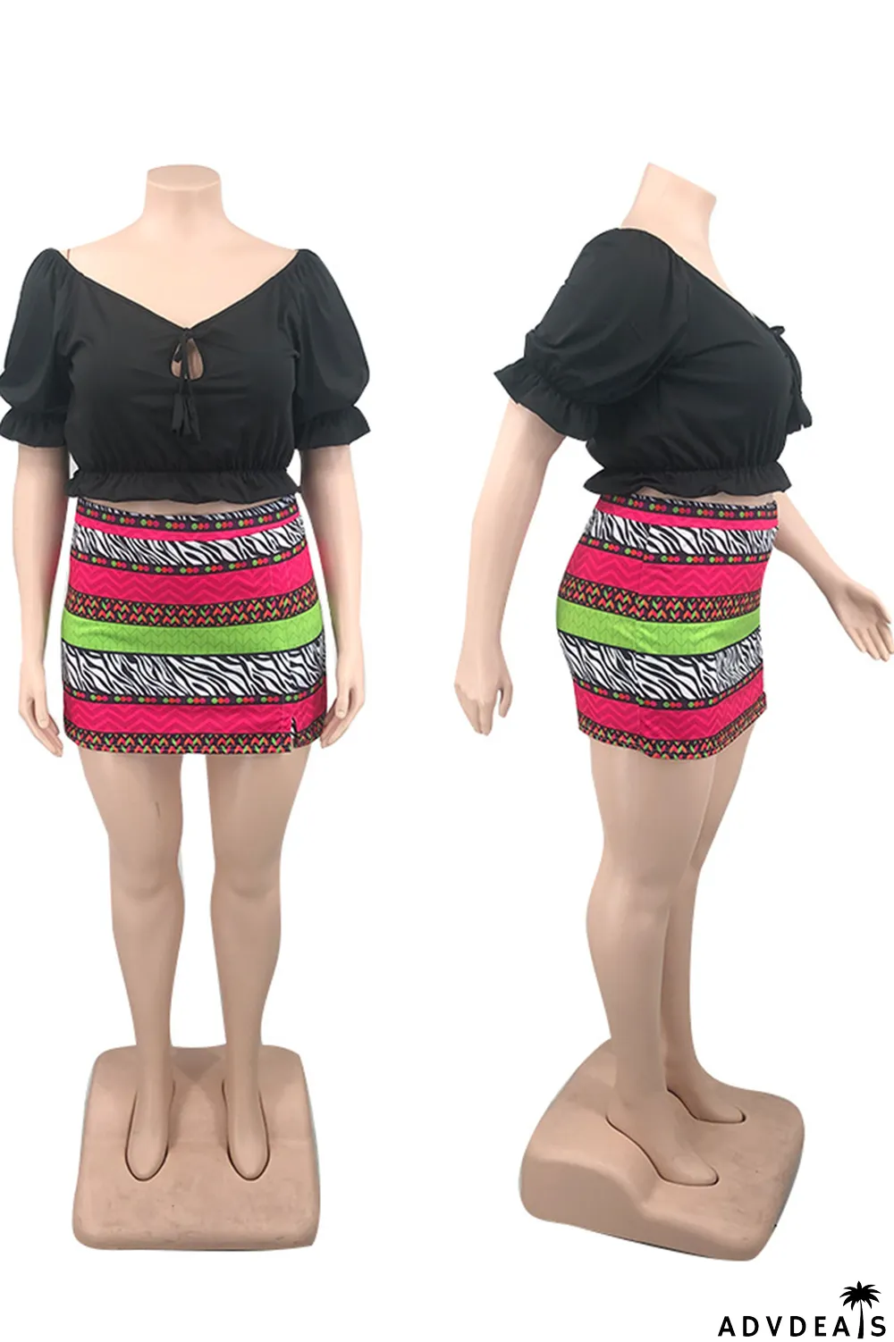 Orange Sexy Print Patchwork Off the Shoulder Plus Size Two Pieces