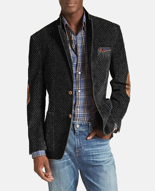 Daily Herringbone Single Breasted Pockets Notch Lapel Patchwork Blazer