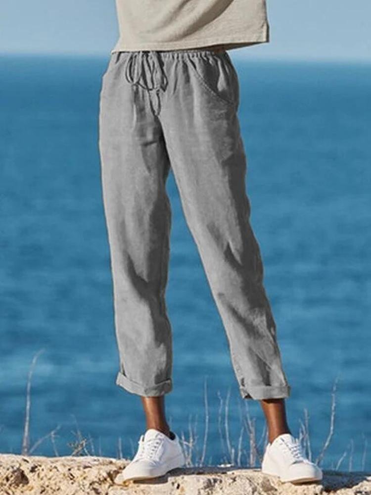 Women Cotton Linen Ankle-Length Slim Pants