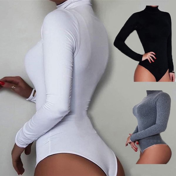 Womens Body Slip Underbust Shapewear Long Sleeve Turtleneck Cotton Bodysuit Casual Bodycon Slim Fit Keep Warm - Life is Beautiful for You - SheChoic