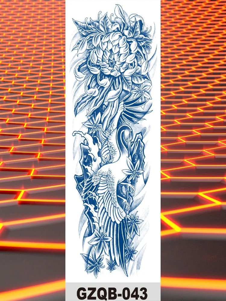 Temporary Flower Full Arm Waterproof Tattoo Stickers Banshee Warrior Crane Angel Lotus Juice Ink Men Women Girl Leg Fake Tatoo