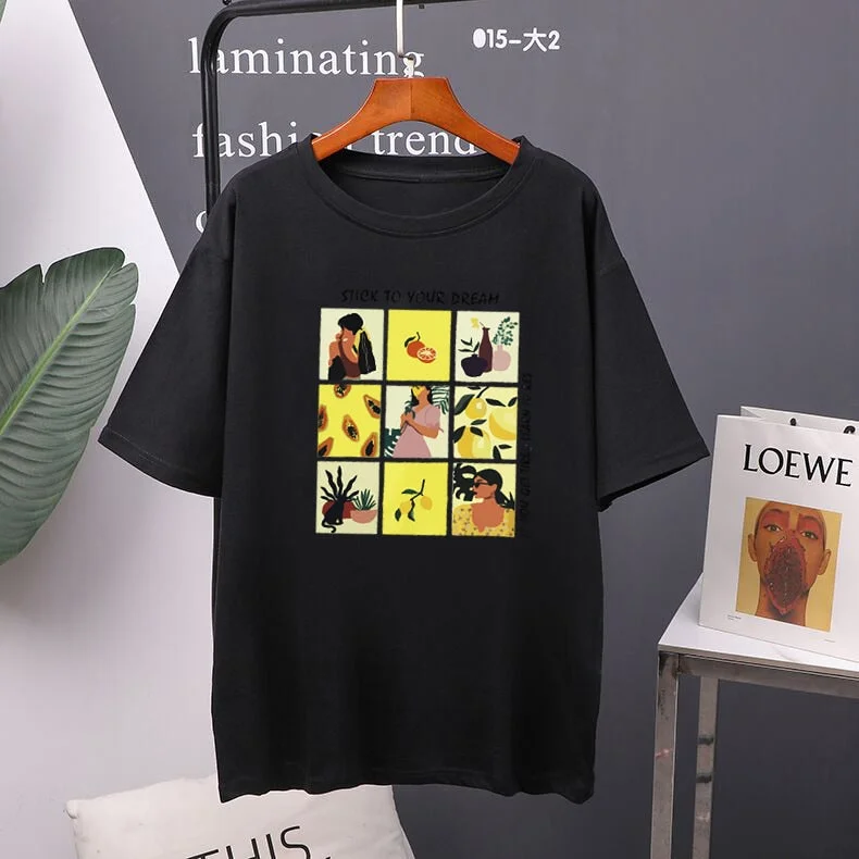 Hirsionsan Aesthetic Print T Shirt Women 2021 New Gothic Fashion Summer Tops for Lady Vintage Painting Short Sleeve Female Tees