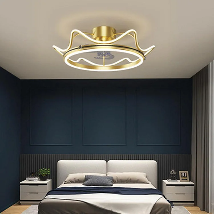 Crown Shaped Bedroom Ceiling Fans with LED lights Gold Bladeless Ceiling Fan Light - Appledas