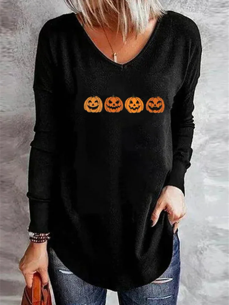 Women's T-Shirts V-Neck Printed Long Sleeve Casual T-Shirt