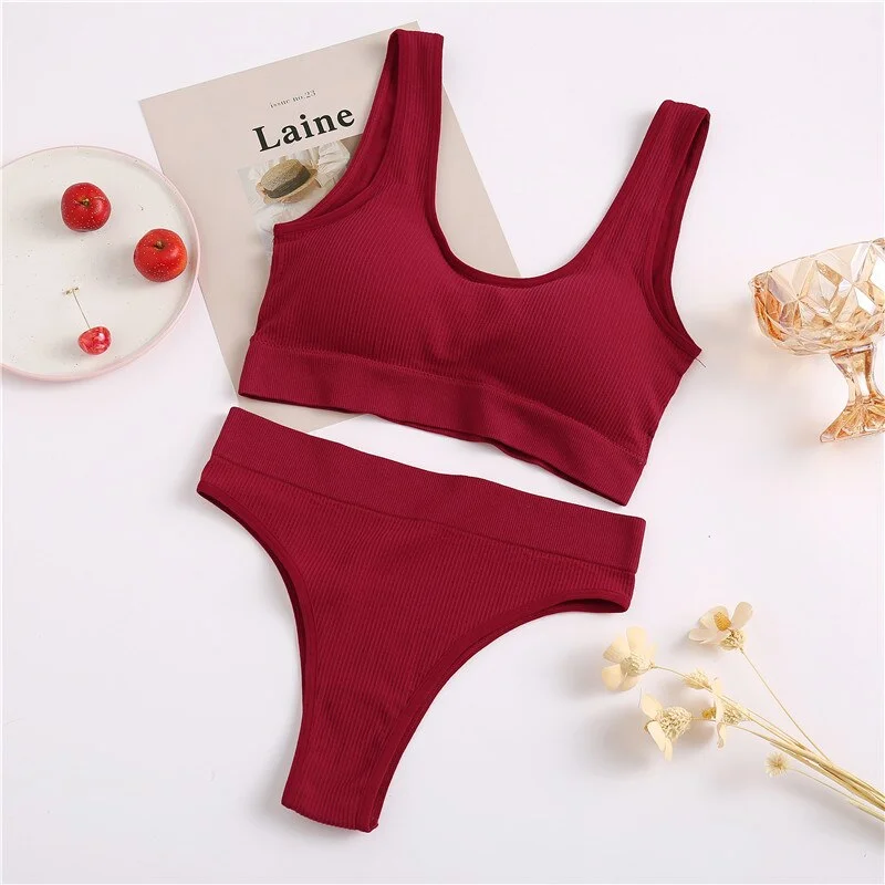 New Sexy Seamless Lingerie Comfortable Underwear Suit Brassiere Sets Wireless Bras Tank Top Push Up Bra Set 6 Solid Colors S-XL