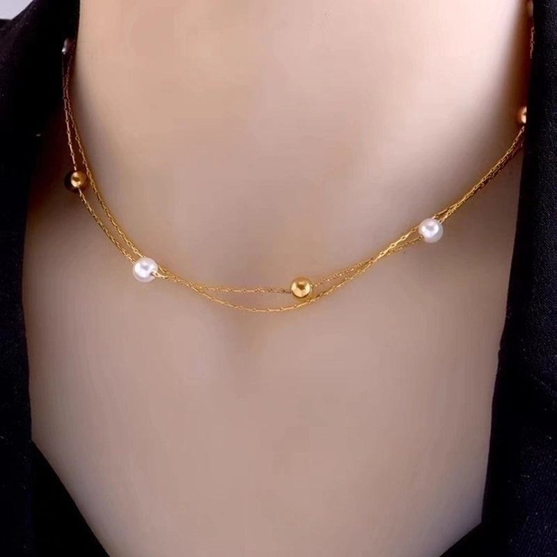 Stainless Steel 18K Gold Plated Minimalist Gold Plated Geometric Pearl Layered Necklaces