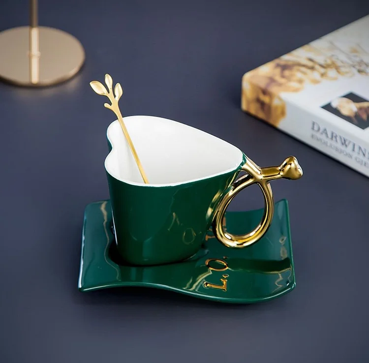 Luxury Premium Ceramic Love Coffee Mug - with Tray And Spoon Mug Set