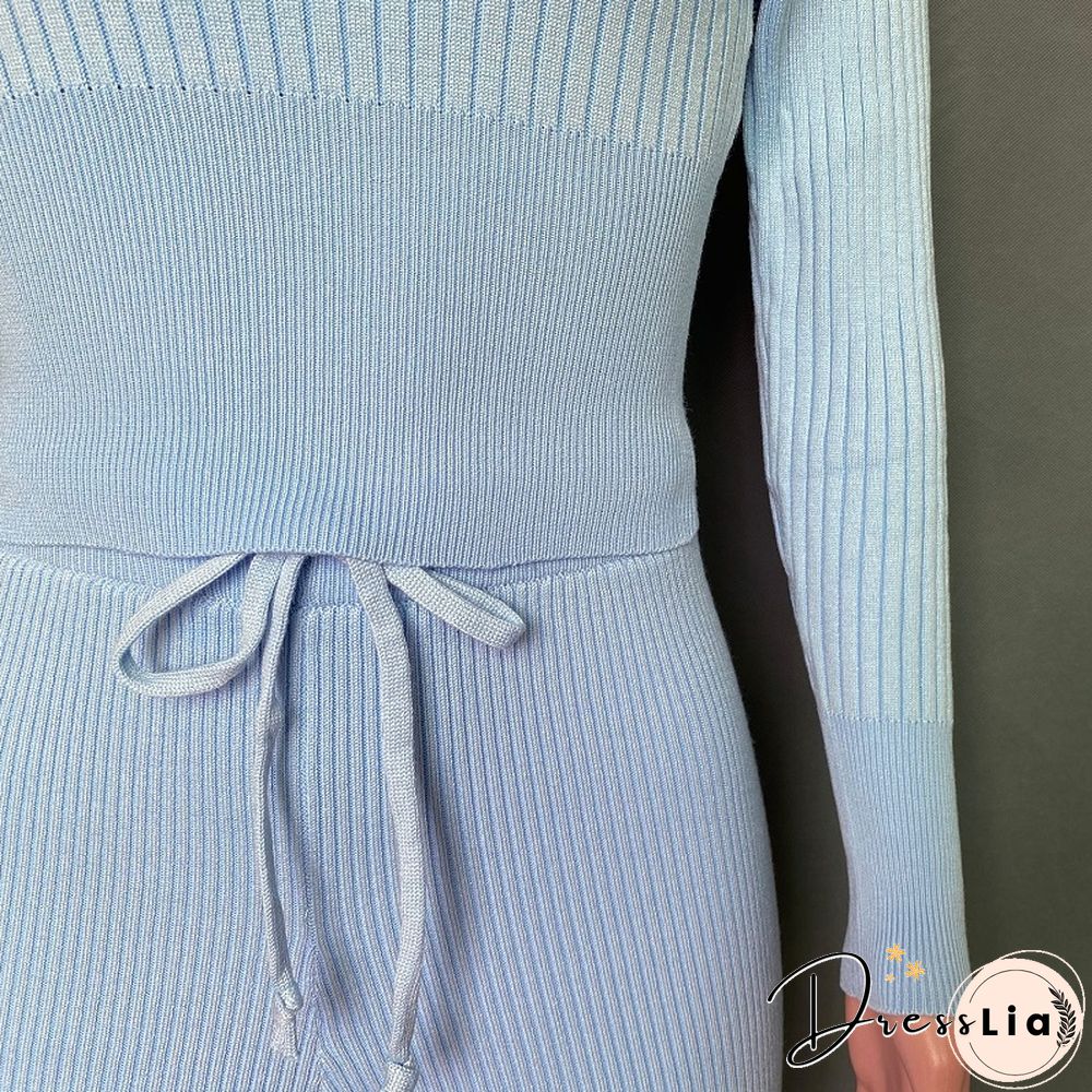 Knit Pullover Sweater Suit 2 Pieces Set Solid Women Tracksuit O Neck Sweater Long Pant New Fashion Chic Casual Knitted Outwear