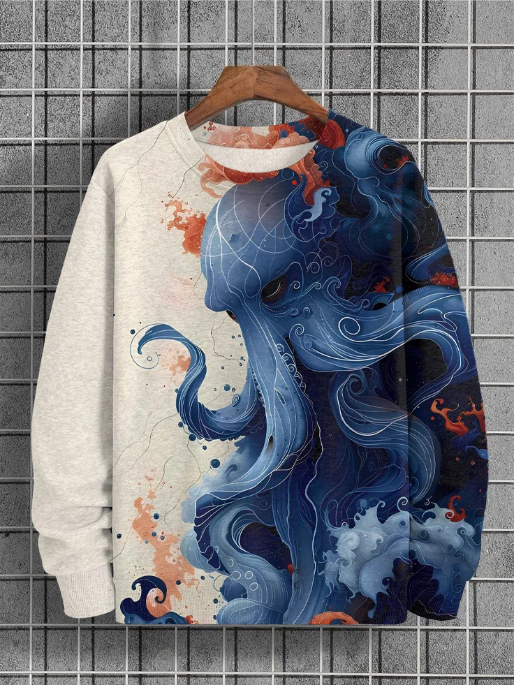 Men's Octopus Monster Japanese Art Print Casual Sweatshirt