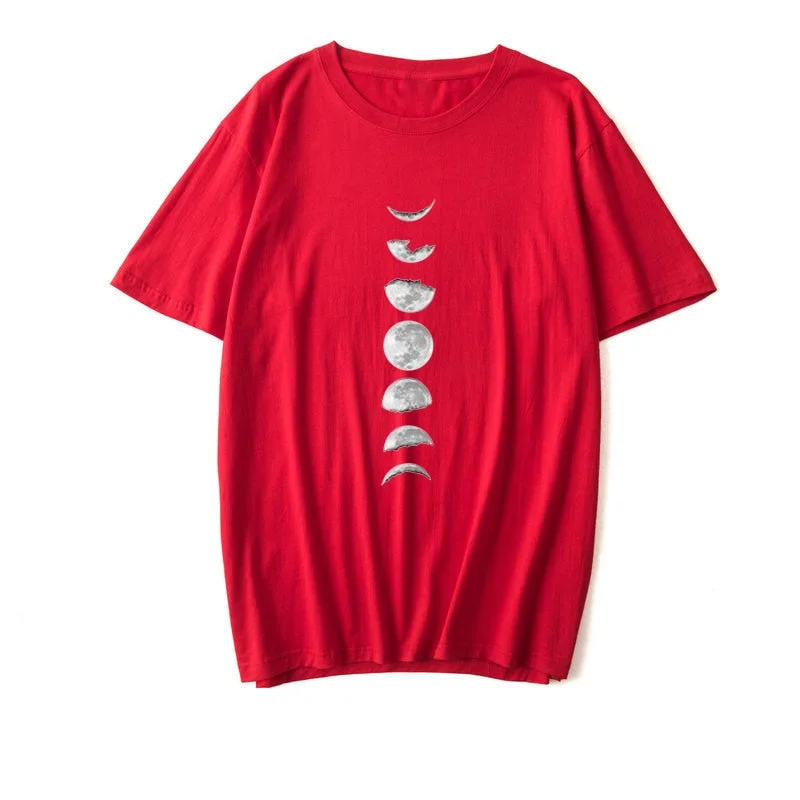 Moon Print Cotton Summer T Shirt Women O Neck Graphic Tees Casual Plus Size 5XL T-shirt Womens Aesthetic Shirts Tops Free Ship
