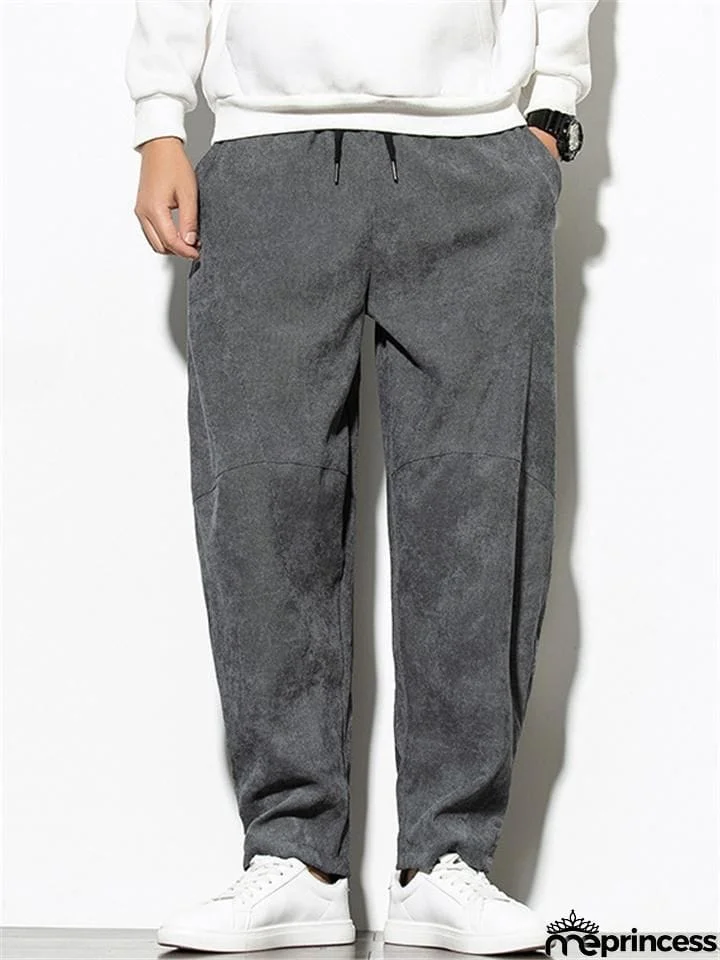 Mens Corduroy Elastic Waist Drawstring Loose Harem Pants