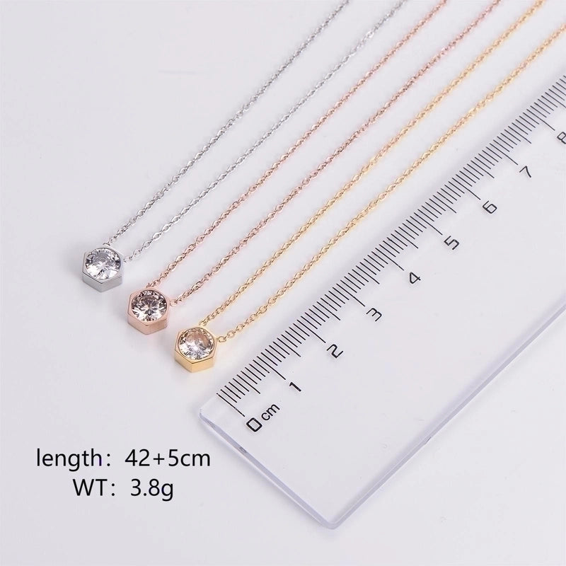 Stainless Steel 18K Gold Plated Rose Gold Plated Princess Wedding Shiny Plating Inlay Hexagon Zircon Pendant Necklace