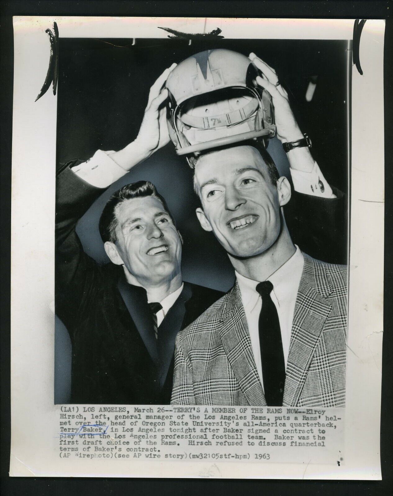 Elroy Hirsch & Terry Baker Oregon State 1963 Press Photo Poster painting Los Angeles Rams