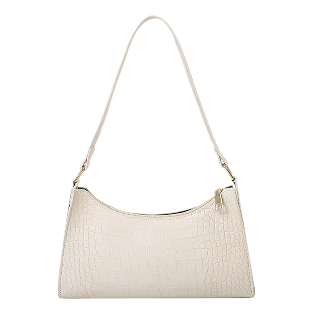 

Retro Alligator Leather Handbag Pure Color Tote Shoulder Bag, White, 501 Original