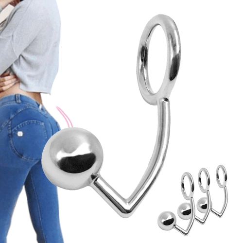 Pornhint Stainless Steel Butt Plug Ball Hole Anal Hook With Penis Cock Ring Metal Sex Toy