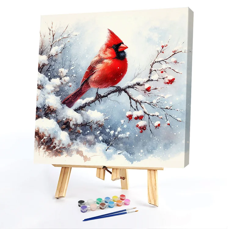 Oil Paint By Numbers - Watercolor Winter Cardinal - 40*40CM
