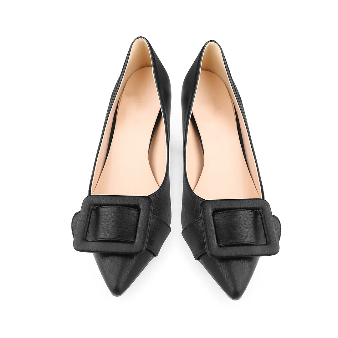 60mm Kitten Heels Red Bottom Pumps Summer Daily Matte Square Buckle-vocosishoes