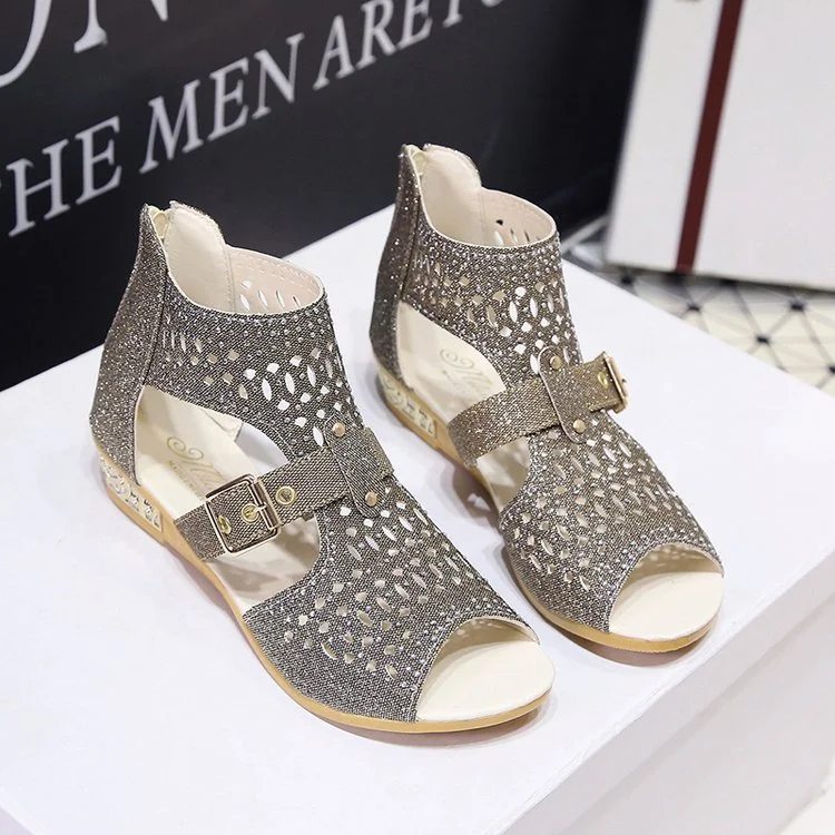 Women Summer Sandals Studded Hollow Out Peep Toe Buckled Sandals shopify Stunahome.com