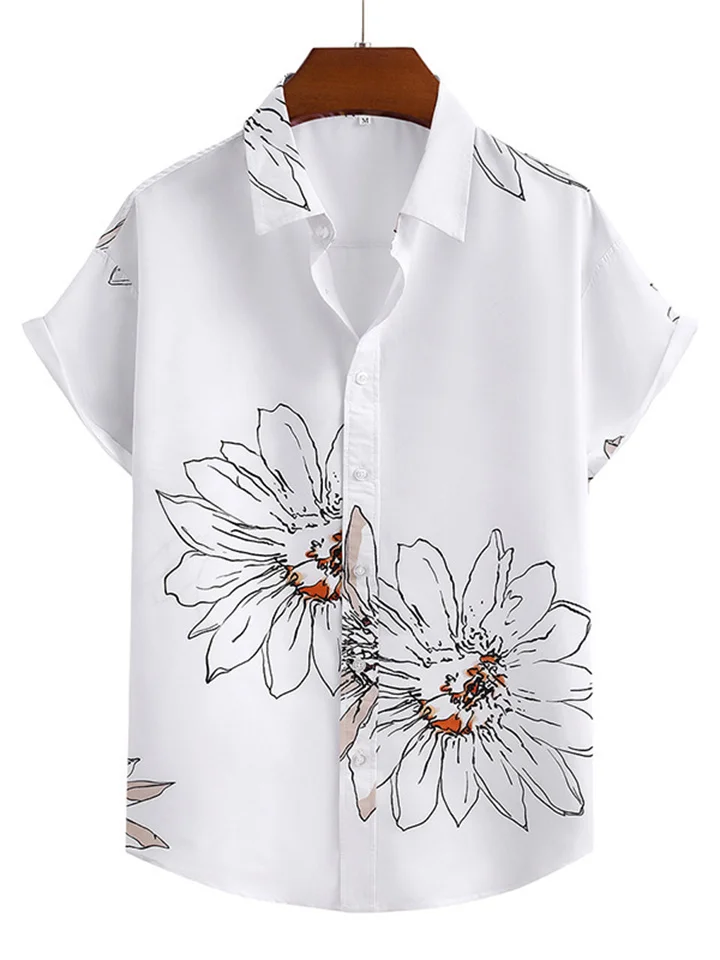 Men's Printed Shirt Simple Casual Short Sleeve Summer Top Fashion-Mixcun