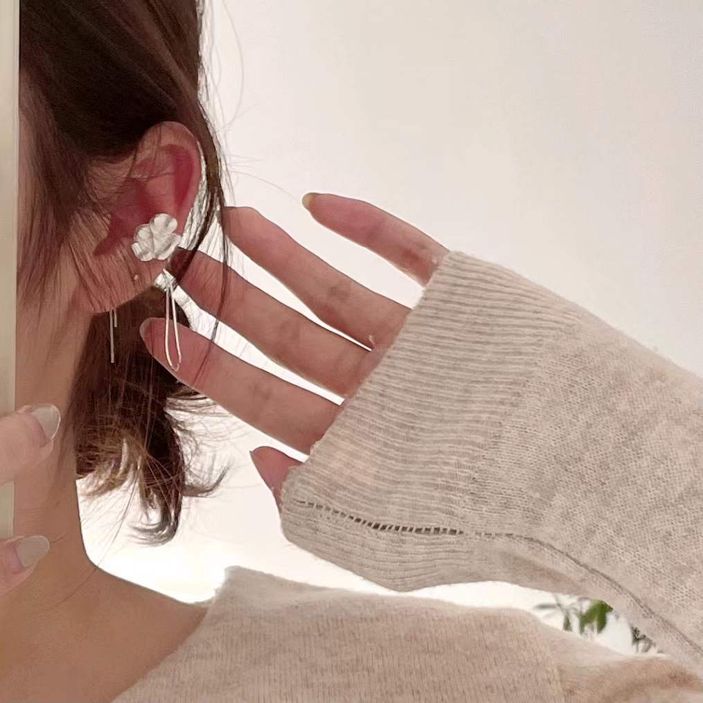 925 Sterling Silver Women Korean Flower Silver Electroplating Clip On Earrings