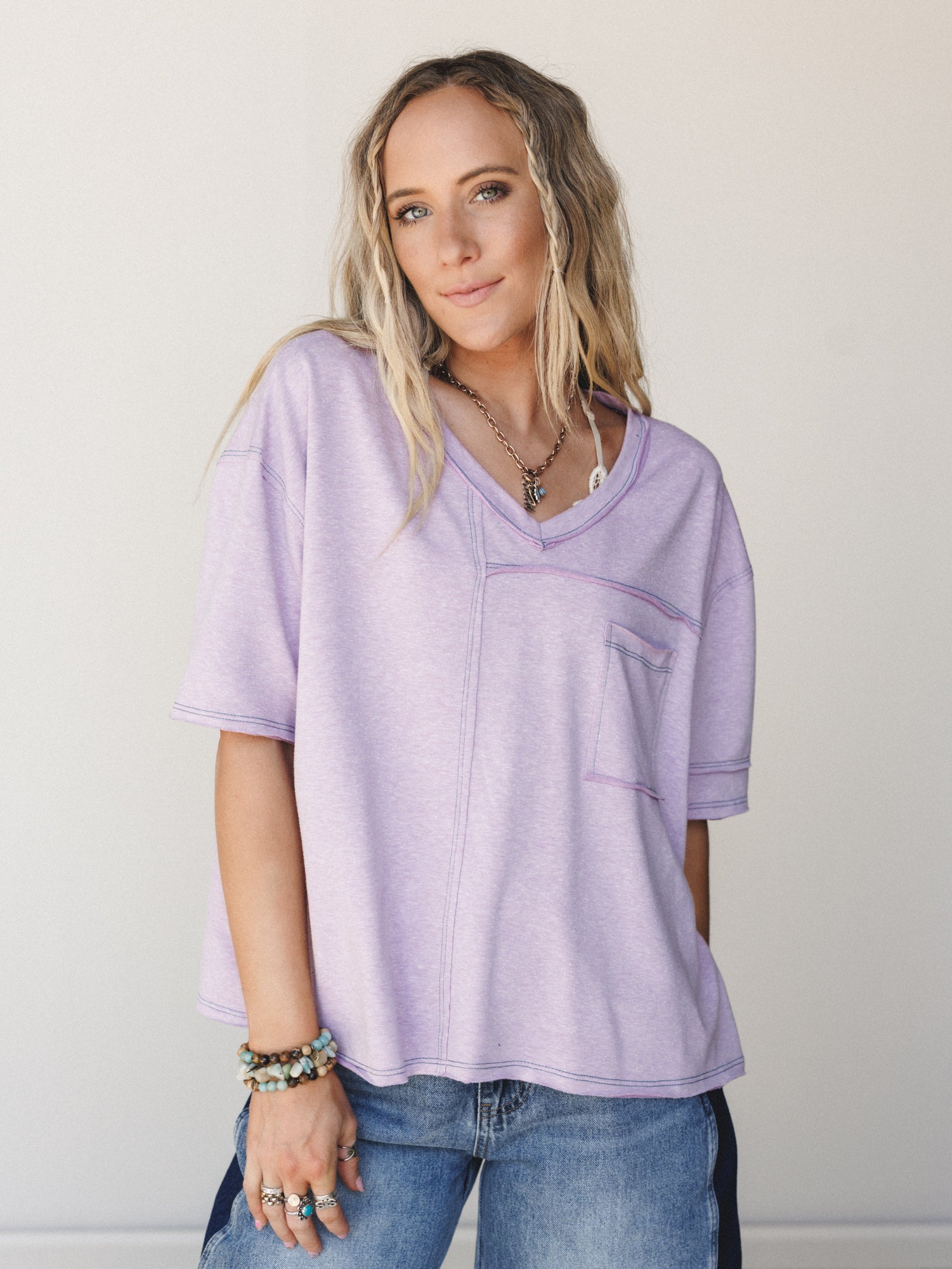 The Nest Katie V Neck Tee - Lavender