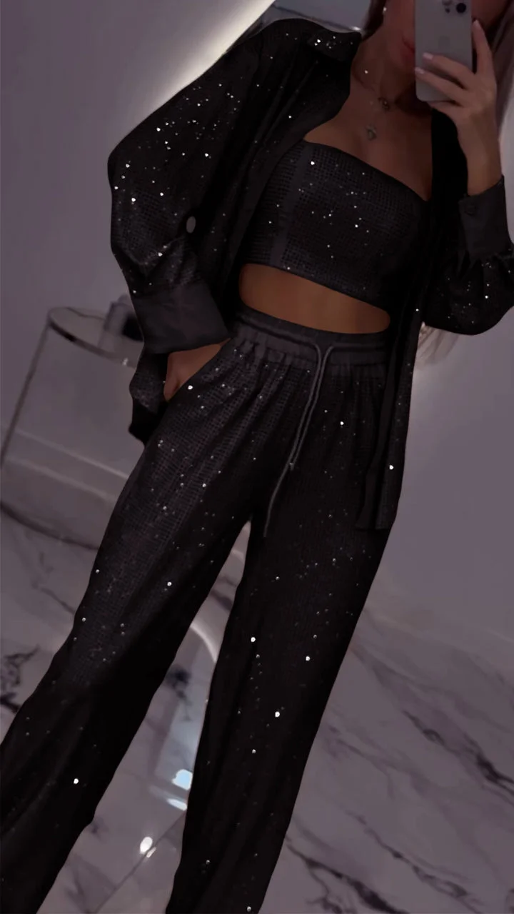 ✨👑Sparkling Queen✨👑 - Women's lapel rhinestone casual three-piece suit