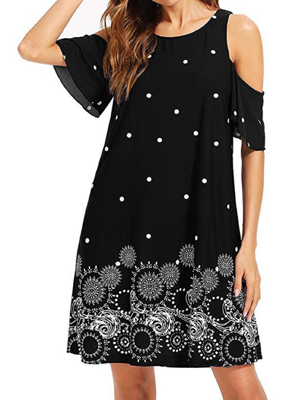 Short Sleeve Floral Cotton Crew Neck Casual Dresses