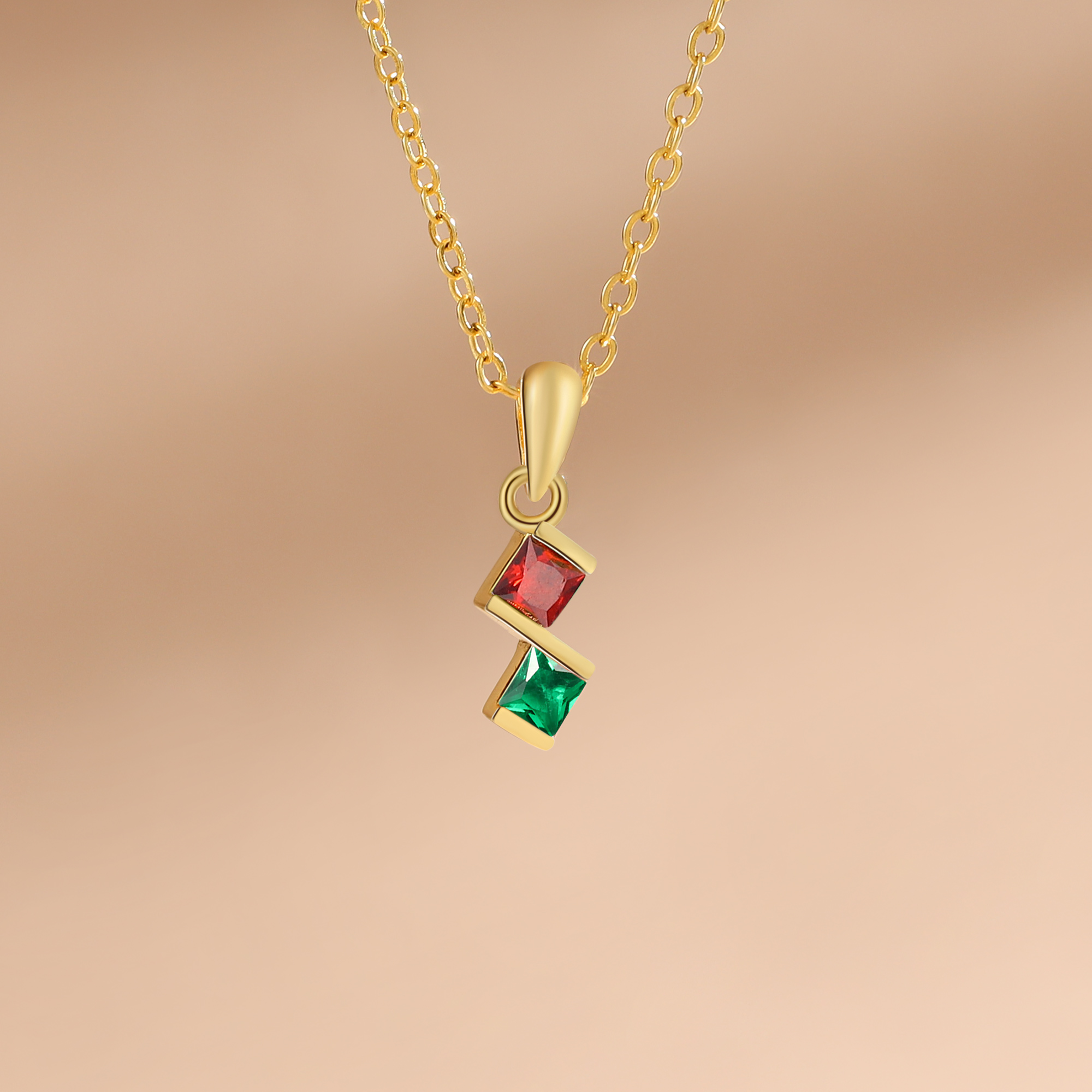 Personalised Women's Necklace Custom 2 Birthstones Pendant Necklace Birthday Gift for Her-Jessemade AU